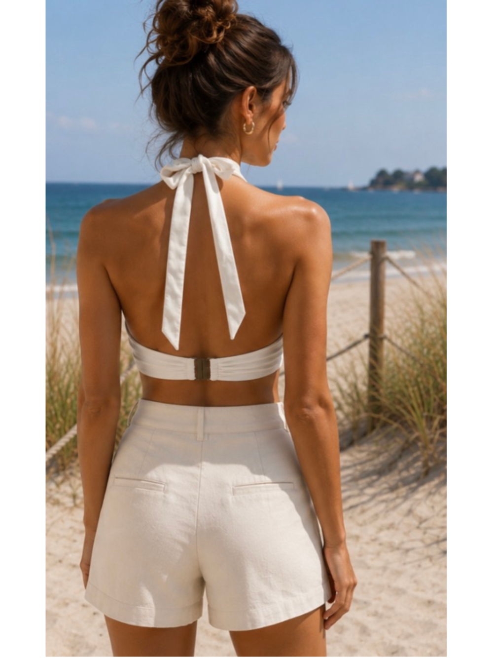 Beach Riot Pearl Embellished Halter Crop Top White Size M Chic Boho - Picture 2 of 6
